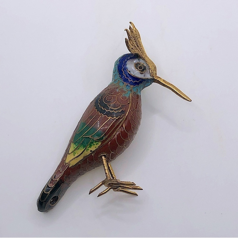 Vtg Cloisonne Enamel & Gold Chinese Bird Vintage Sculpture 2.5”
